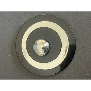 Vintage Art Deco Metal Enamel Round Brooch Pin Black Silver Retro Art To Wear